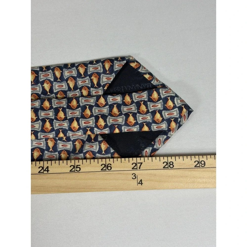 Vintage 90s Banana‎ Republic Silk Fish Tie Navy Orange Novelty Tie Grandpacore